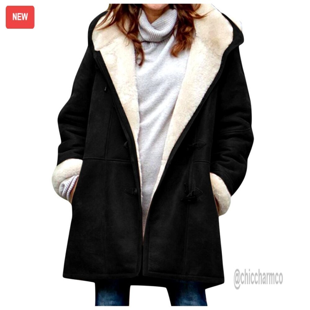 Sherpa Lined Fleece Jacket Windproof Hooded Parka Winter Outerwear Women's